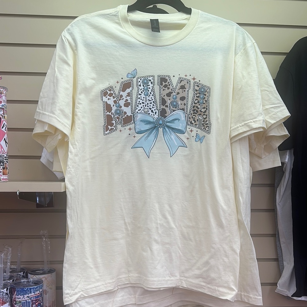 Mama Cream Graphic Tee with Blue Bow